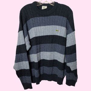 Lacoste Vtg Striped Wool-Blend Cable Knit Men  Sweater Blue Size 6